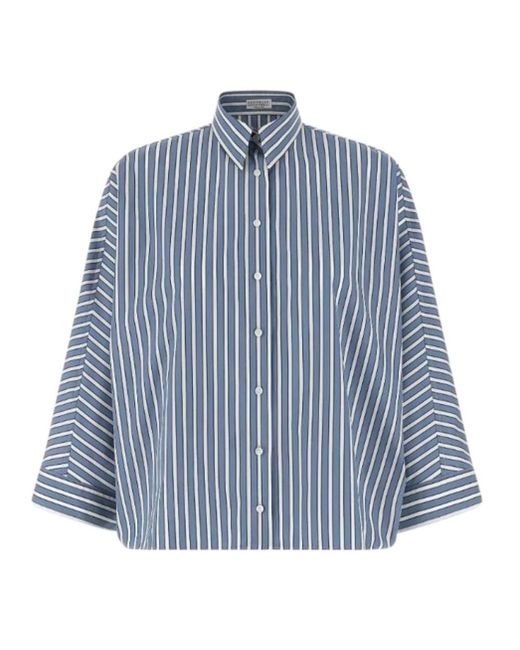 Brunello Cucinelli Overhemden ,Blauw ,Katoen Mh 749Mx 716 Gestreept Overhemd in het Blue