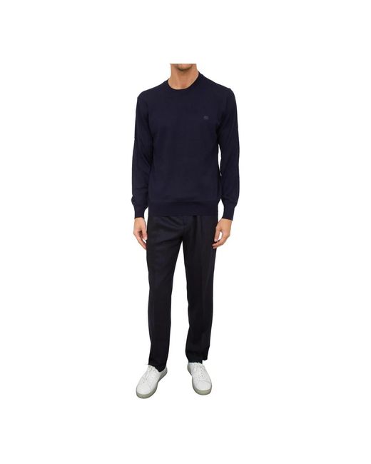 Etro Hoodies & Sweatvesten ,Blauw ,Wol Gebreide Trui Met Ronde Hals in het Blue voor heren