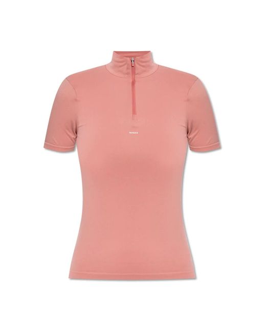 PANGAIA Fitness ,Roze ,Nylon Plant-Stretch Zipped Short Sleeve Top in het Pink