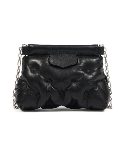 Maison Margiela Black Schwarze gesteppte schultertasche mit kette