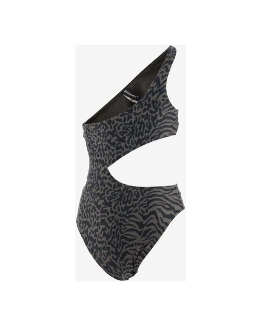 Karl Lagerfeld Black Ein-schulter-badeanzug mit grafischem muster