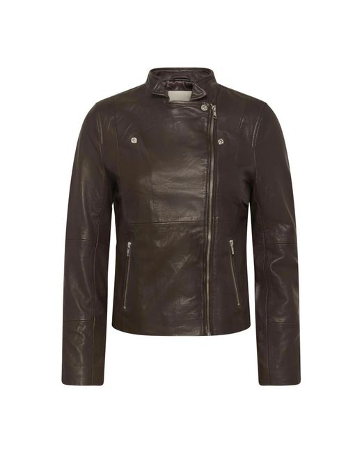 Part Two Jassen ,Bruin ,Asymmetrische Rits Leren Bikerjas in het Black