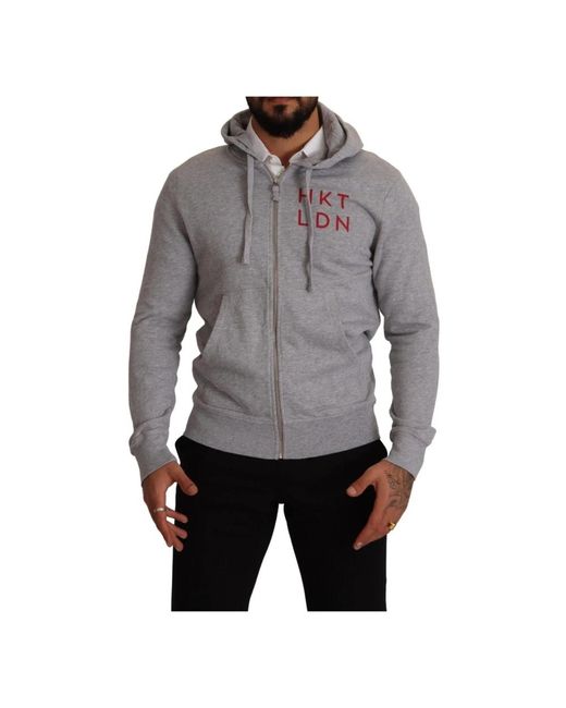 Gray full zip hooded cotton sweatshirt sweater di Hackett da Uomo