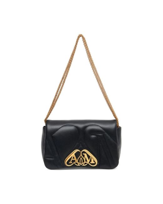 Alexander McQueen Black Gesteppte schwarze schultertasche mit gold-hardware
