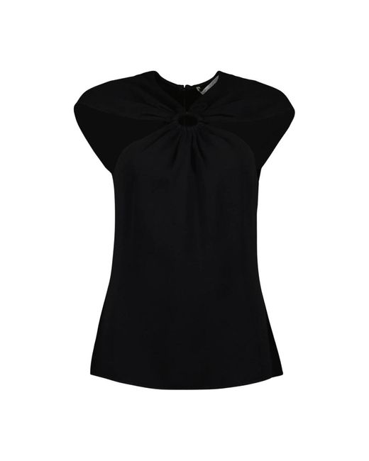 Stella McCartney Black Ring-Hardware Cold-Shoulder Ruched T-Shirt