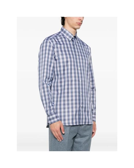 Brioni Geruite Lange Mouw Knoopblouse in het Blue voor heren