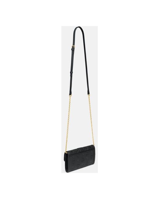 MCM Accessoires ,Zwart ,Leer Tracy Portemonnee Van Geperst Leer Met Monogram En Kettingriem in het Black