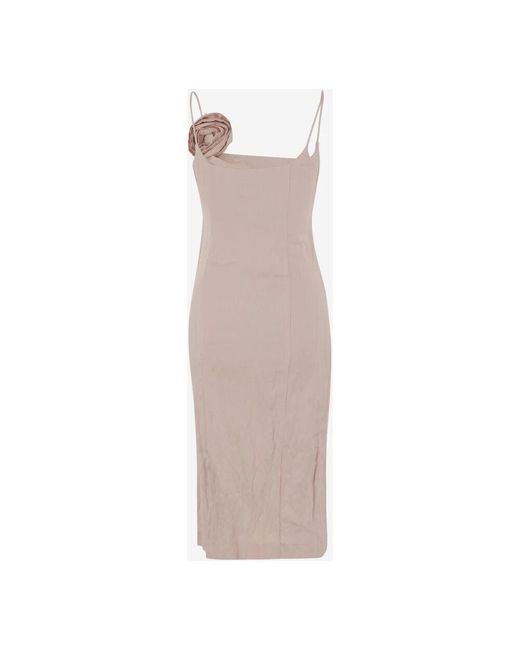 Blumarine Brown Rosa 3D Satin Midi Kleid Mit Rose