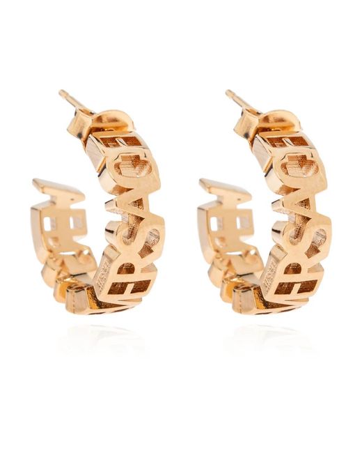 Versace Accessoires ,Geel ,Messing Oorbellen Met Logo in het Metallic