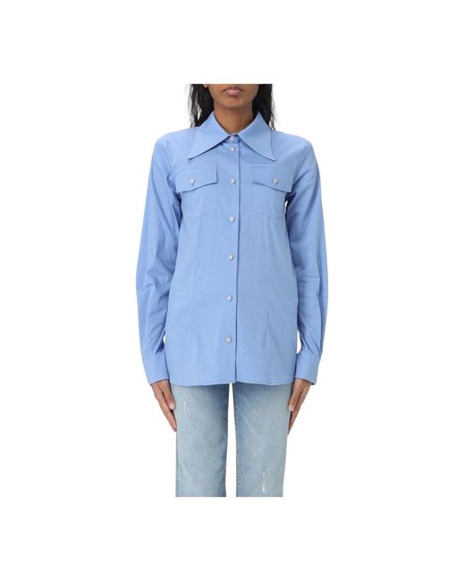 Liu Jo Blauw Poplin Overhemd Met Kristallen Knopen in het Blue