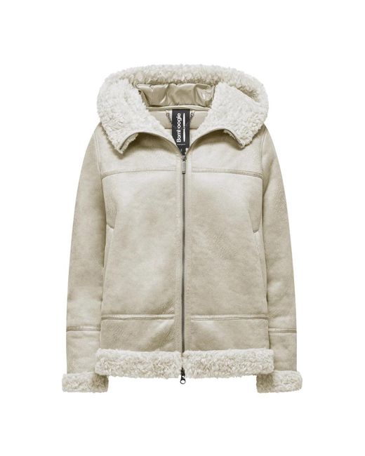 Bomboogie Hooded Jacket With Shearling Effect in het Natural
