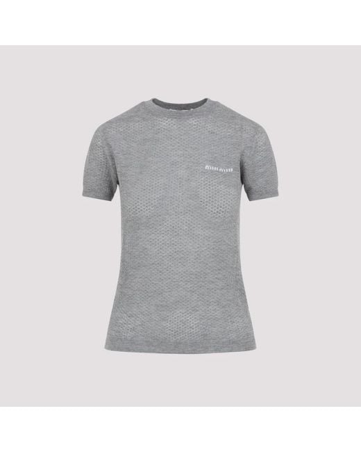 Miu Miu Gray Graues Cashmere T-Shirt Mit Logo-Inlay