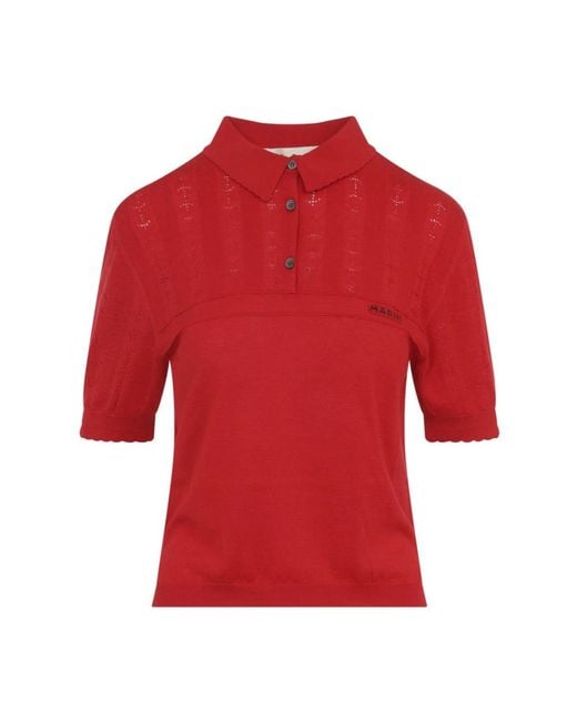 Marni Pointelle Knit Polo in het Red