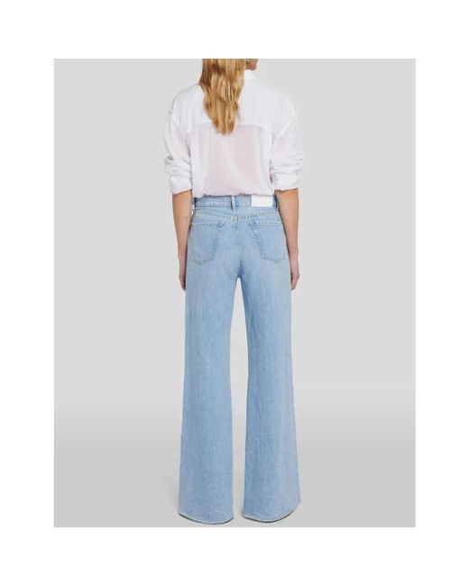 7 For All Mankind Blue Hohe taille weite bein leinenhose 7 for all kind