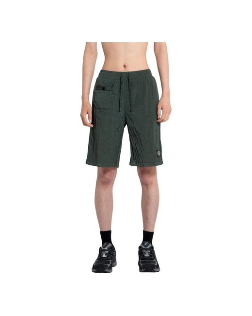 Stone Island Grüne gekräuselte nylon-shorts mit elastischem bund in Green für Herren