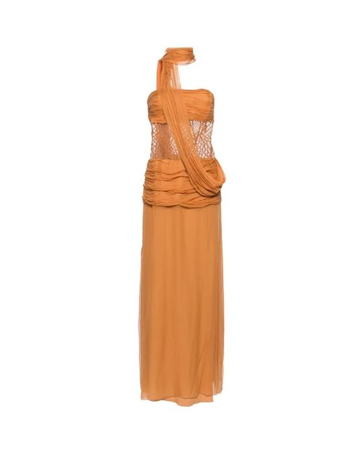 Alberta Ferretti Orange Kleid mit Spitzendetail