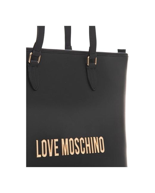 Love Moschino Black Shopper tasche mit logo und reißverschluss