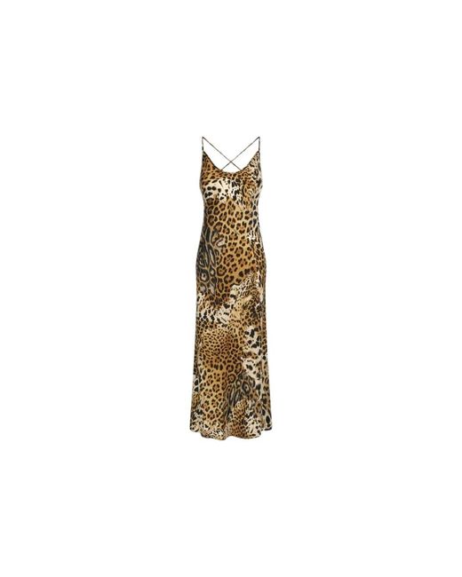 Roberto Cavalli Kleedjes ,Bruin ,Jaguar Skin Slip Jurk Lichtbruin in het Metallic