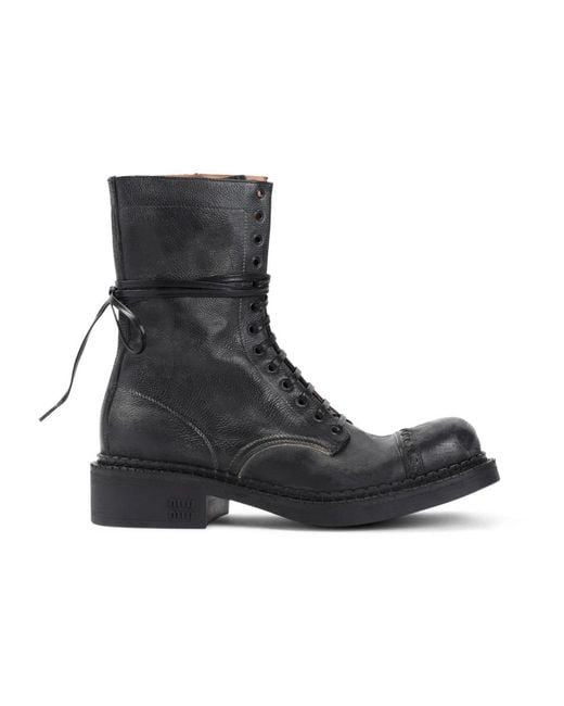 Miu Miu Black Lace-Up Boots