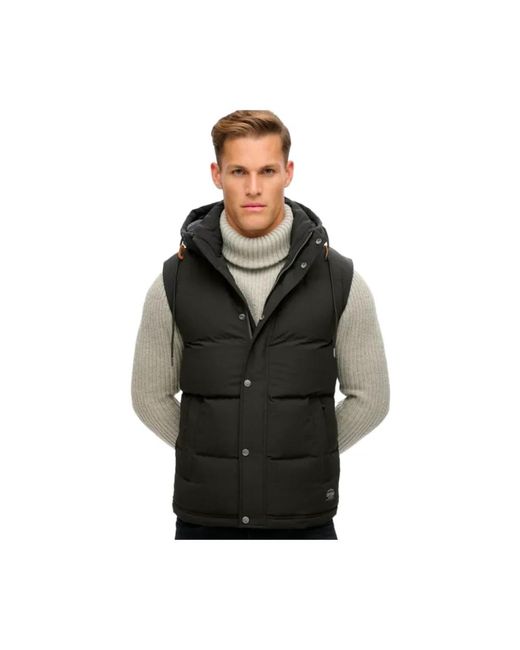 Superdry Jassen ,Zwart ,Mouwloze Everest Gewatteerde Jas in het Black voor heren