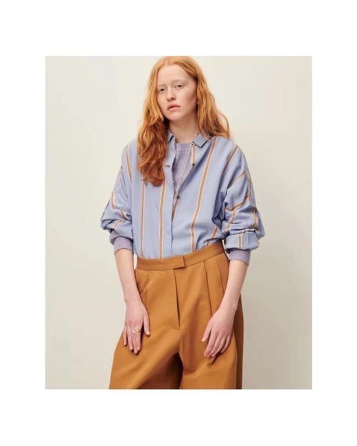 Sessun Overhemden ,Paars ,Oversized Gestreepte Blouse in het Blue