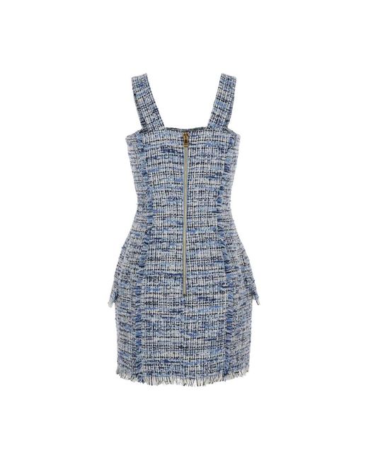 Balmain Korte Tweed Jurk Met Bandjes in het Blue
