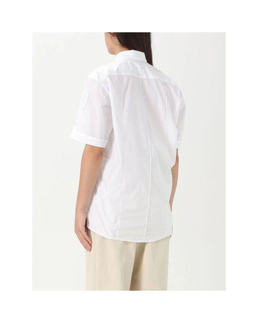 Blauer White Weiße Button-Up Bluse Für Frauen
