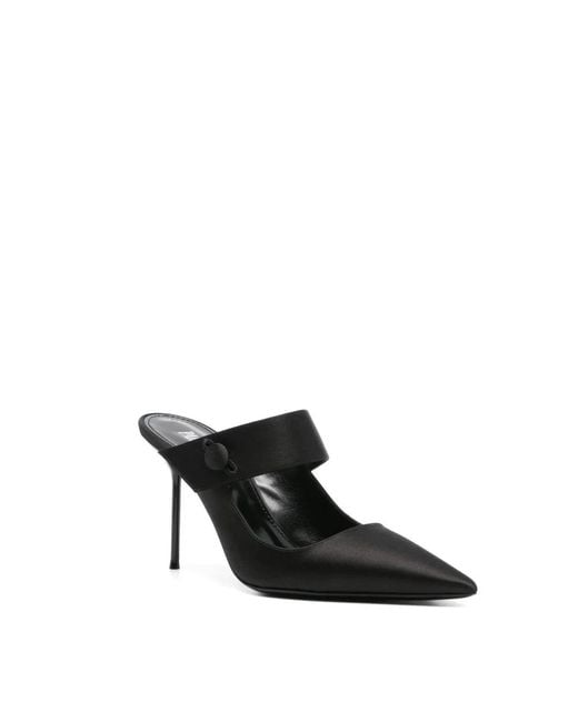 Paris Texas Black Heeled Mules