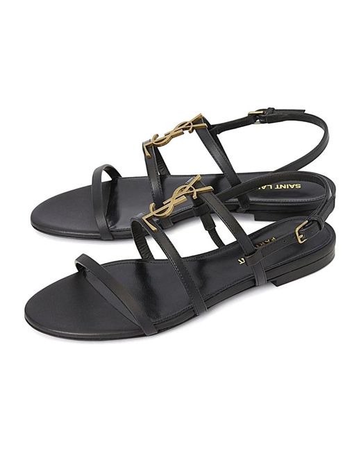 Saint Laurent Black Flat Sandals