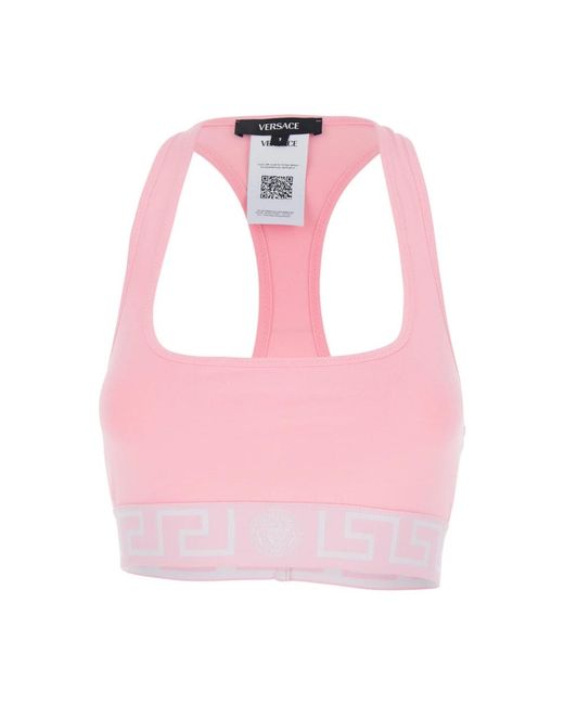 Versace Tops ,Roze ,Katoen Mouwloze Top Met Vierkante Hals in het Pink