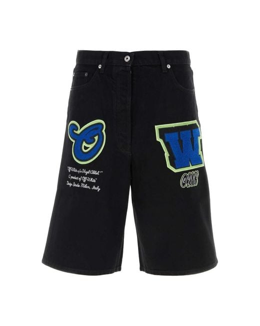Off-White c/o Virgil Abloh Logo Patch Denim Shorts in het Black voor heren