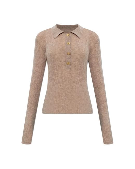 Ganni Natural V-Neck Knitwear