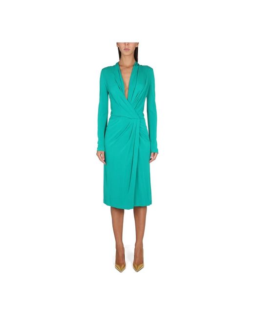 Alberta Ferretti Wikkel Midi Jurk in het Blue