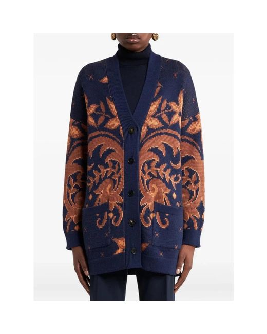 Etro Truien & Vesten ,Blauw ,Wol Wool Jacquard Cardigan in het Blue
