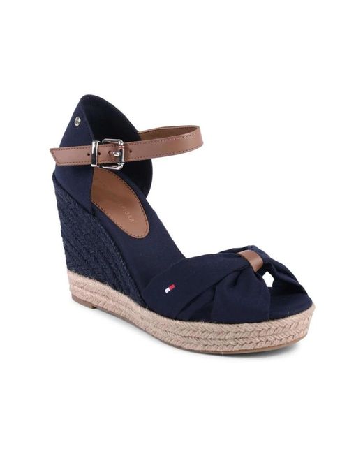 Tommy Hilfiger Blue Blaue Keil Espadrille Sandalen Geknotete Zehe