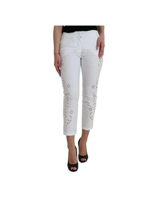 Pantalones blancos cintura media ajustados Dolce & Gabbana de color Gray