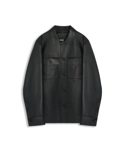 HUGO Black Leather Jackets for men