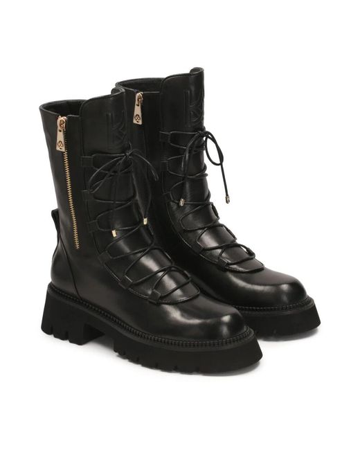 Kazar Black Hohe Lederstiefel Verziert Mit Reißverschlüssen