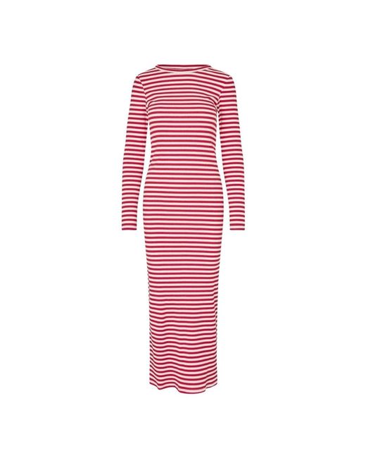 Lolly's Laundry Kleedjes ,Veelkleurig ,Gestreepte Maxi Jurk Met Lange Mouwen in het Red