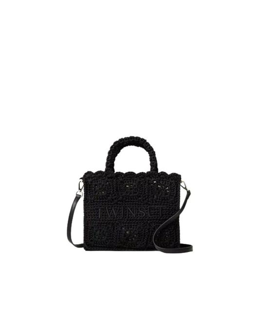 Twinset Black Bohemian Gehäkelte Shopper Tasche Mit Abnehmbarem Riemen