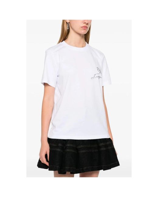 MSGM Tops ,Wit ,Katoen T-Shirt Met Ronde Hals En Decoratie in het White