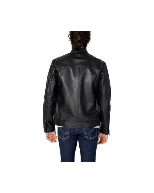 Peuterey Black Leather Jackets for men