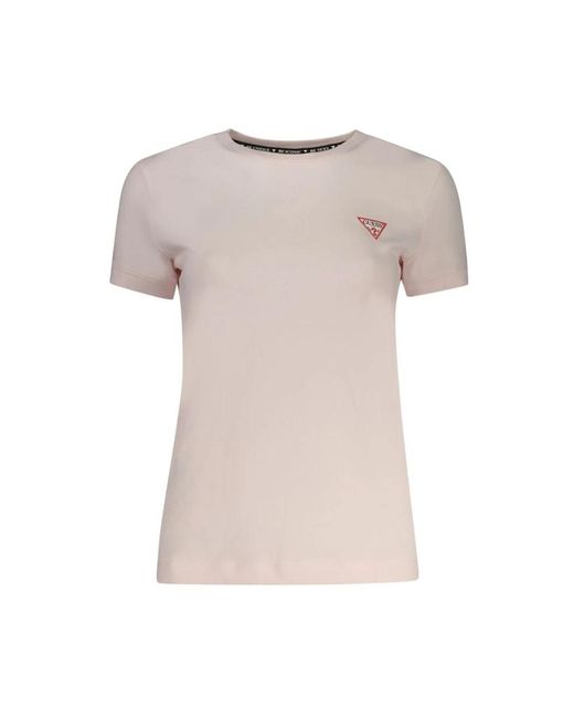 Camiseta De Algodón Rosa Con Aplicación, Mujer, Talla Guess de color Pink