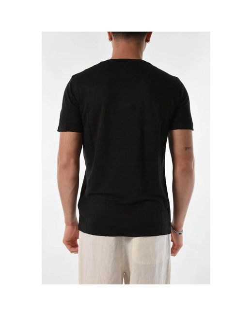 120% Lino V-ausschnitt leinen t-shirt für männer in Black für Herren