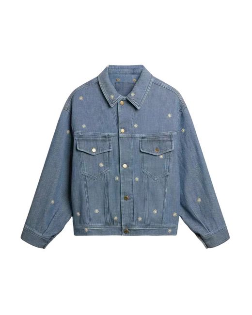 Golden Goose Deluxe Brand Blue Denim Jacket With Floral Embroidery