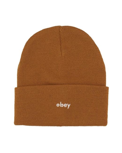 Obey Accessoires ,Bruin ,Karma Beanie Rubber Hat in het Brown voor heren