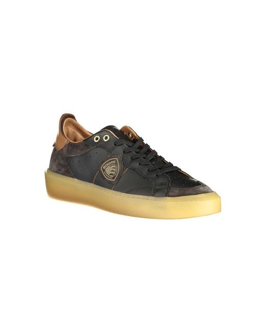 Blauer Schwarzer Leder Herren Sneaker in Black für Herren