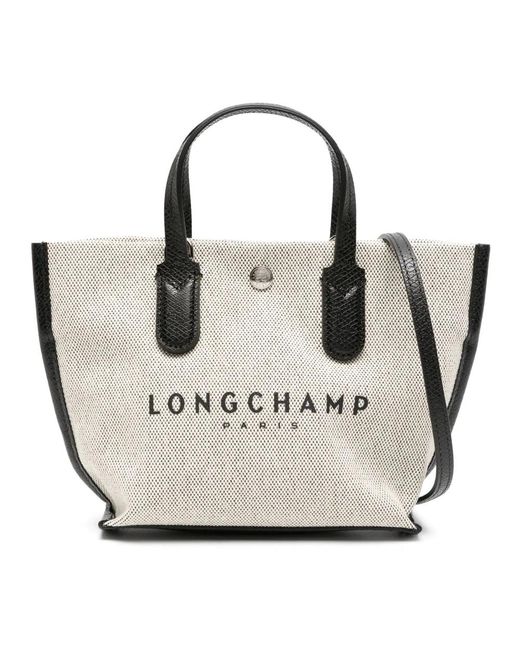 Longchamp Metallic Canvas Tote Tasche Mit Lederbesatz