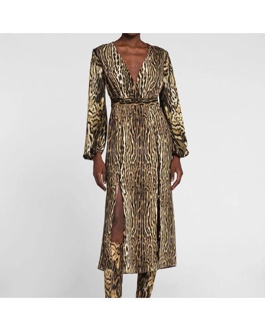 Roberto Cavalli Natural Ocelot-Print Wickelkleid