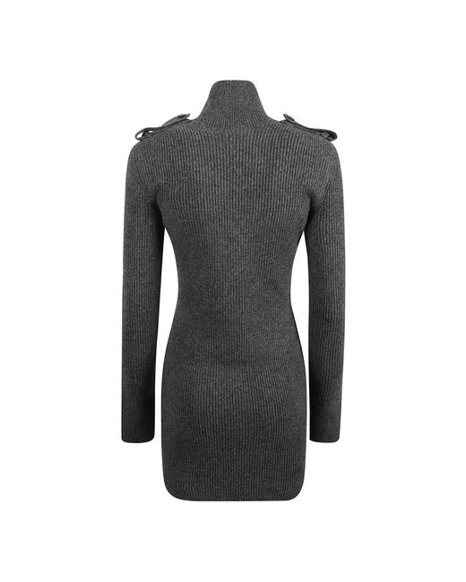 McQueen Kleedjes ,Grijs ,Wol Grijze Rib Mini Jurk in het Black